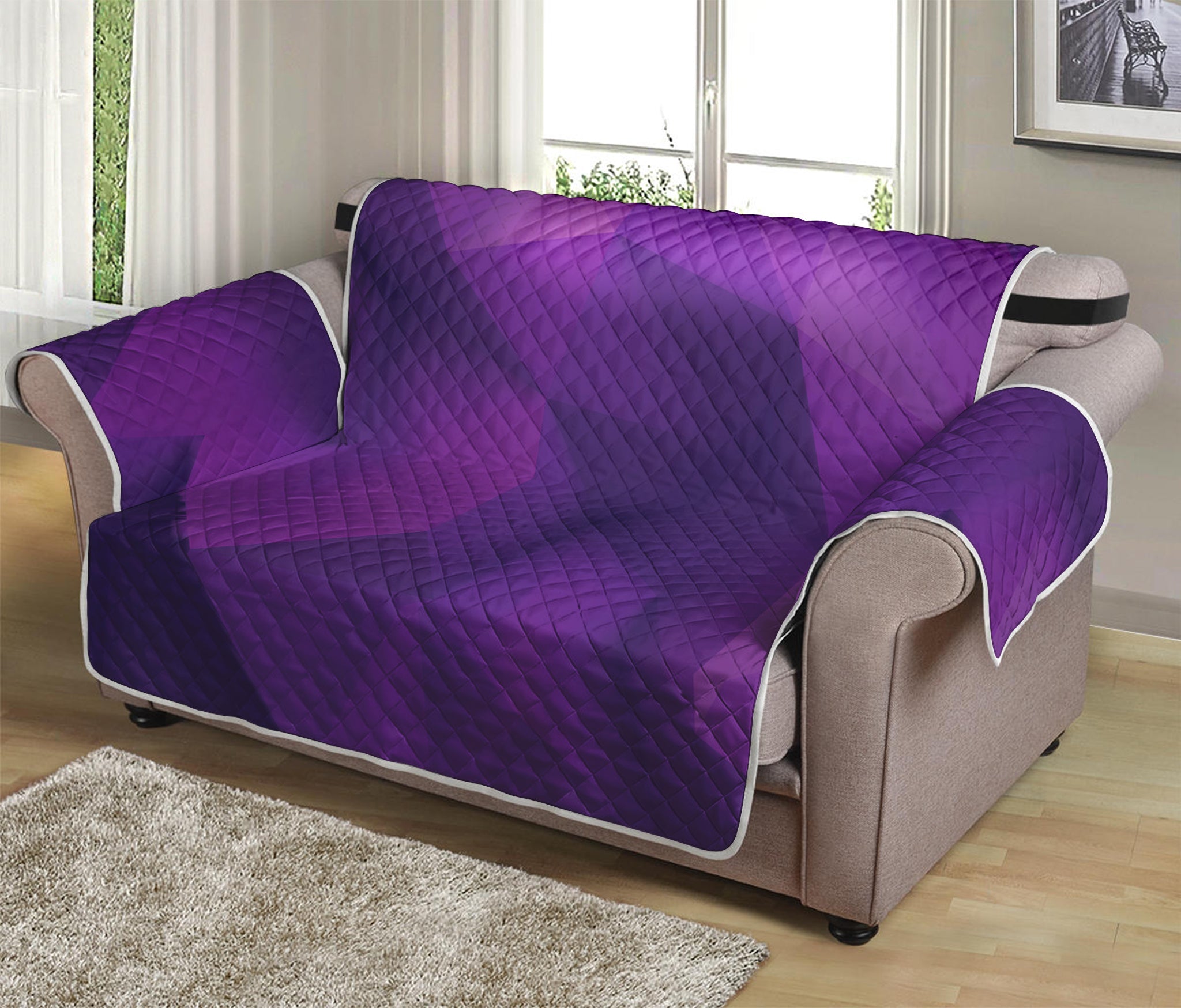 Purple Polygonal Geometric Print Loveseat Protector