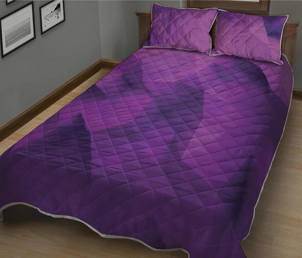 Purple Polygonal Geometric Print Quilt Bed Set