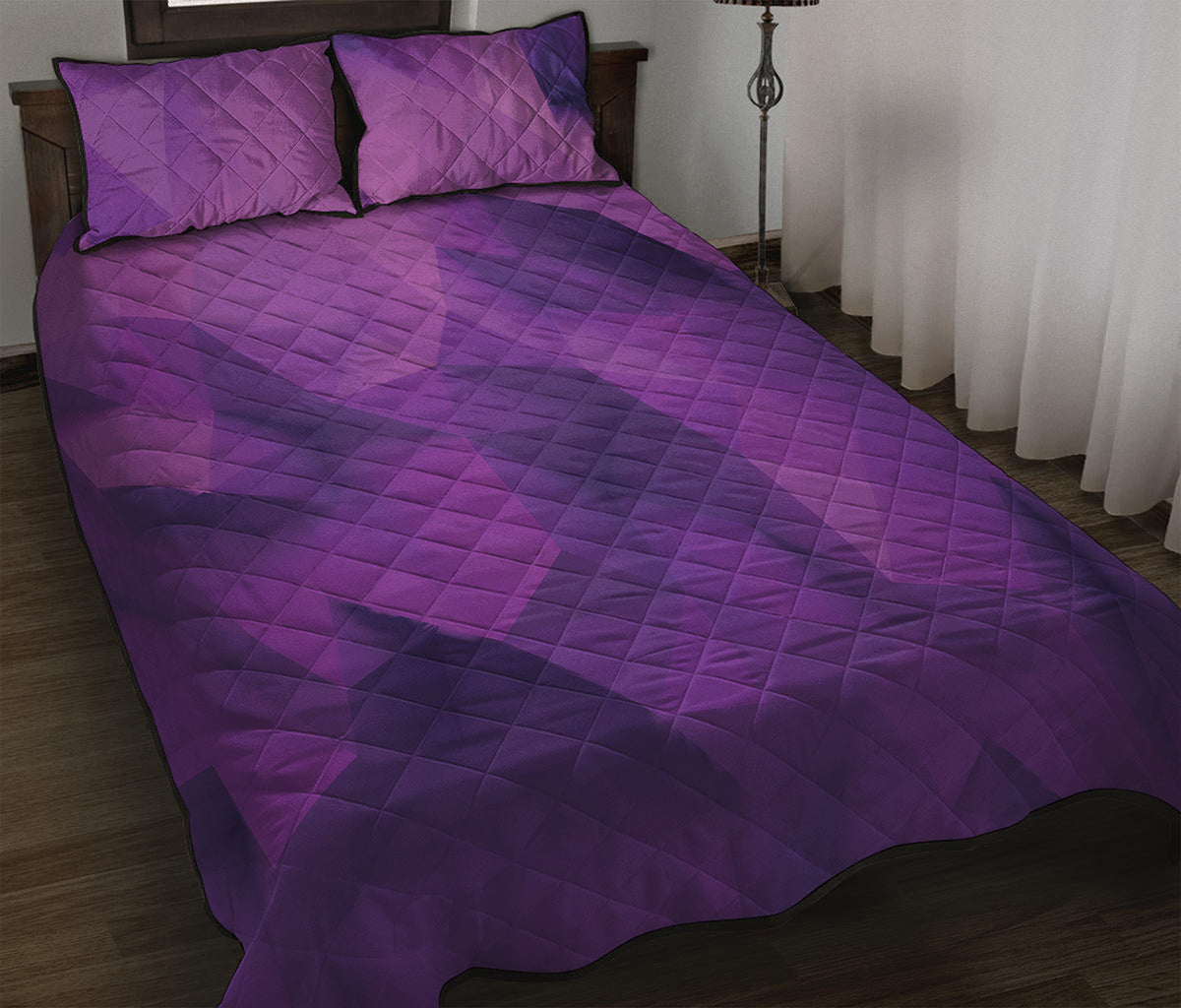 Purple Polygonal Geometric Print Quilt Bed Set
