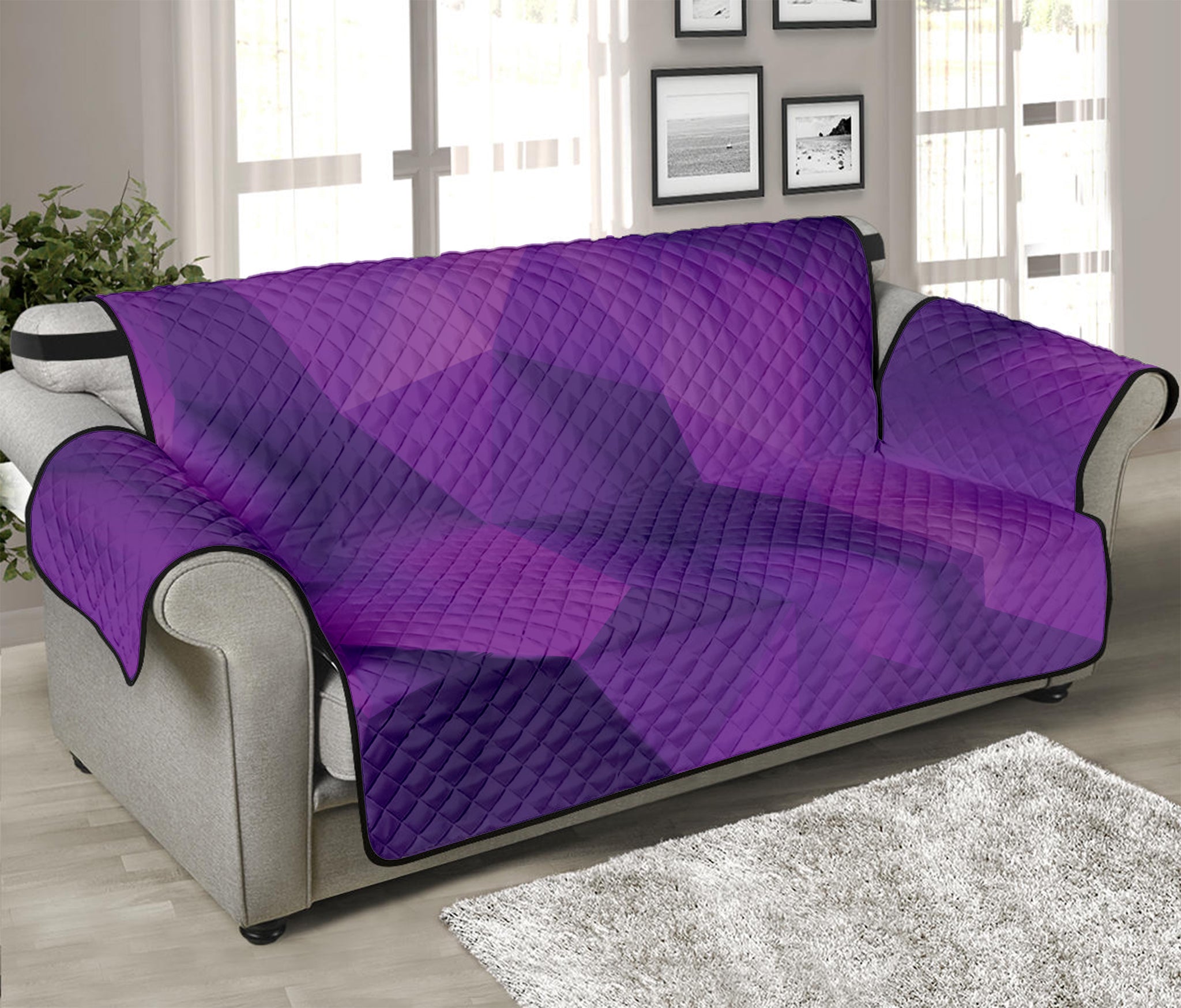 Purple Polygonal Geometric Print Sofa Protector