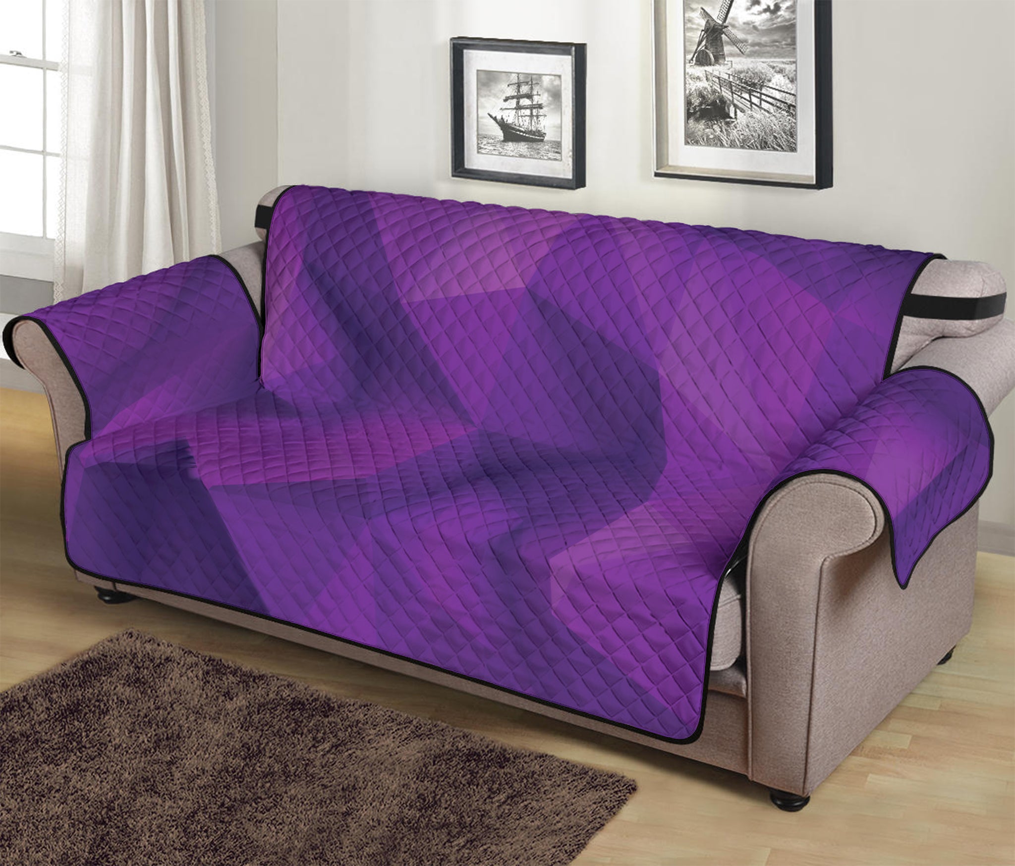 Purple Polygonal Geometric Print Sofa Protector