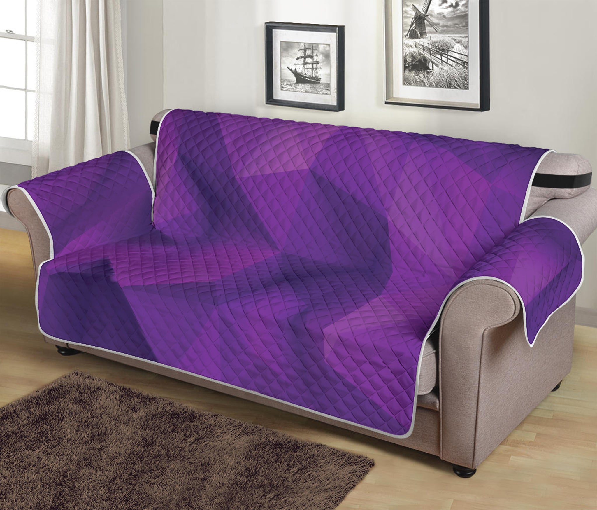 Purple Polygonal Geometric Print Sofa Protector