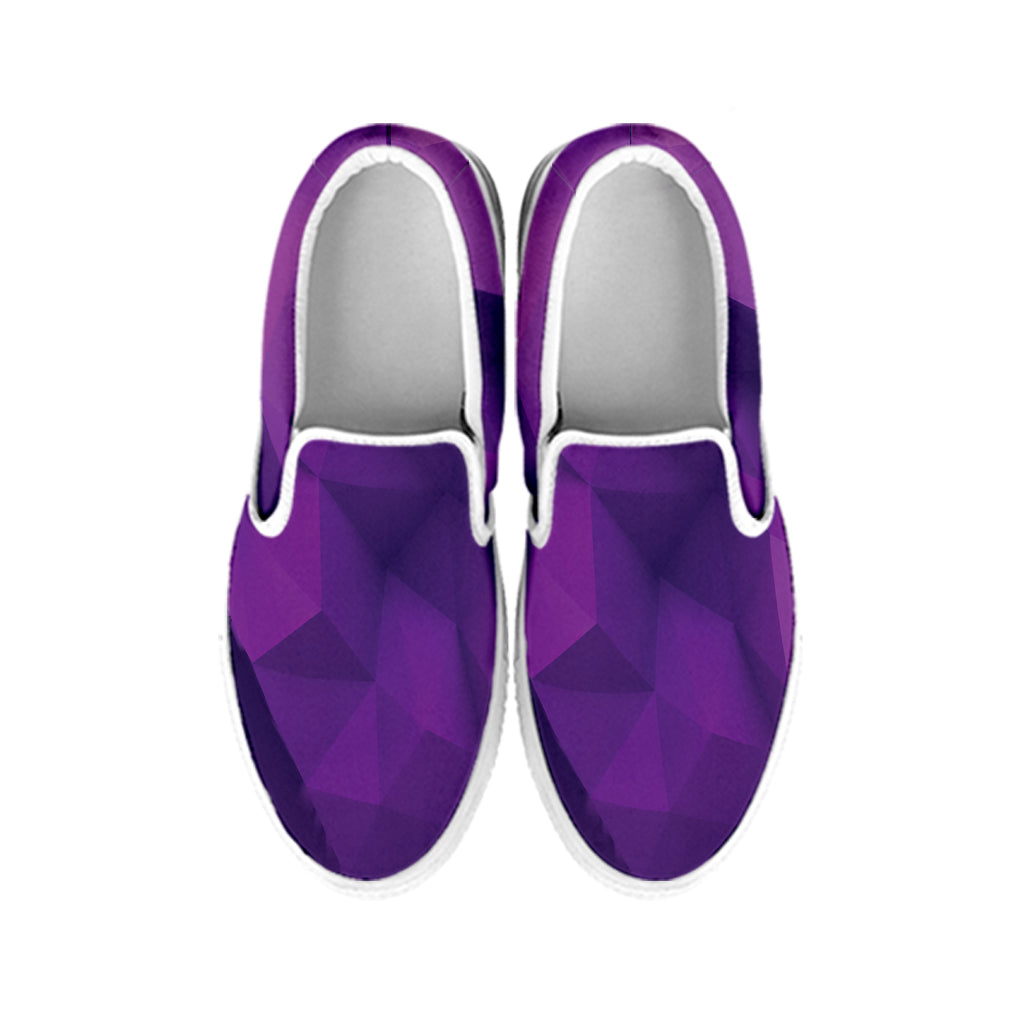 Purple Polygonal Geometric Print White Slip On Shoes
