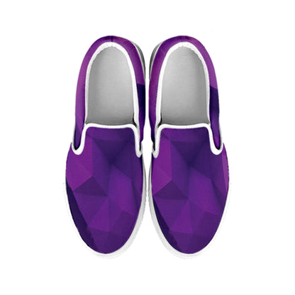 Purple Polygonal Geometric Print White Slip On Shoes