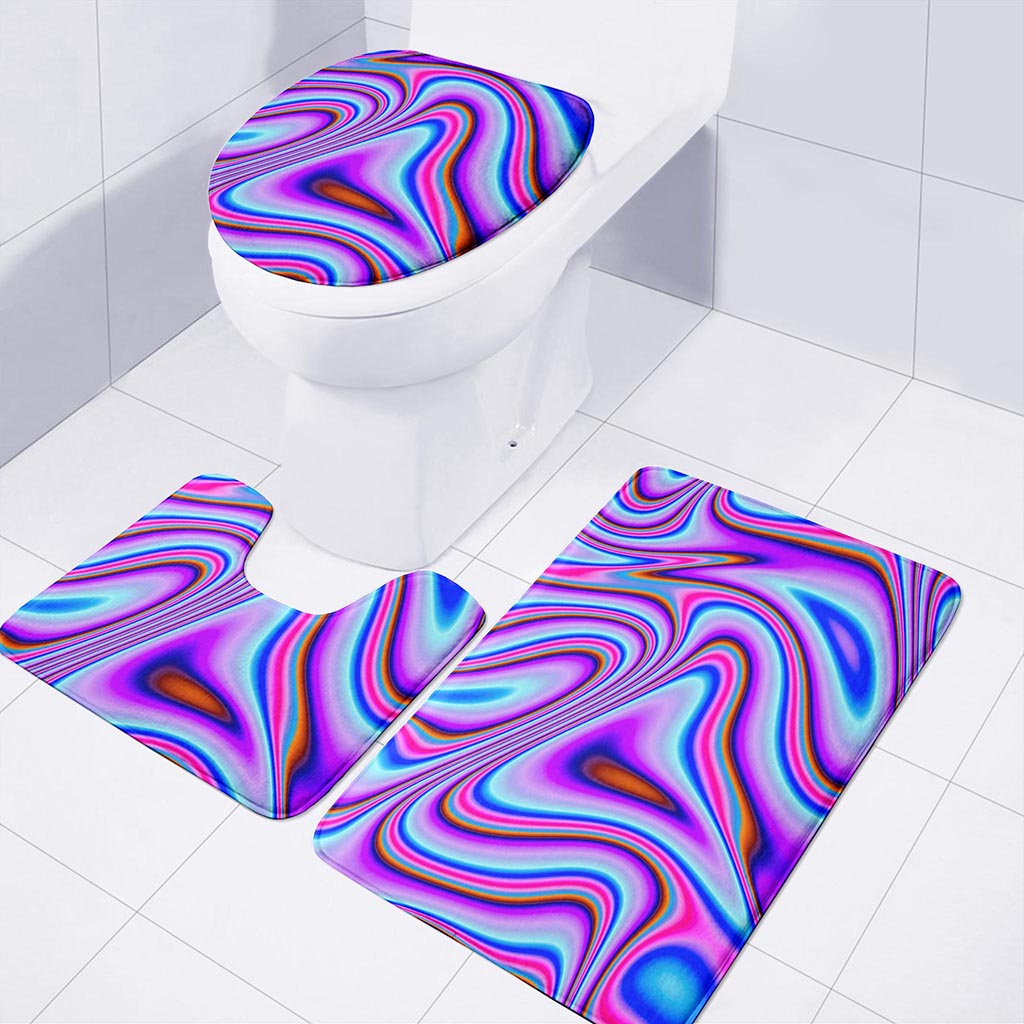 Purple Psychedelic Trippy Print 3 Piece Bath Mat Set