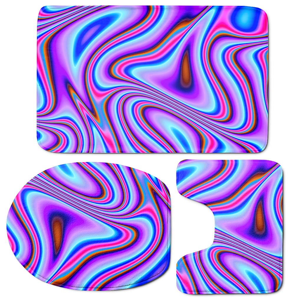 Purple Psychedelic Trippy Print 3 Piece Bath Mat Set
