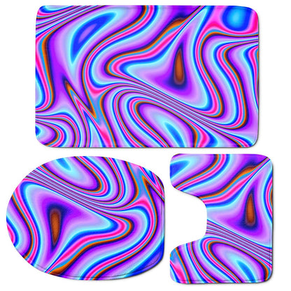 Purple Psychedelic Trippy Print 3 Piece Bath Mat Set