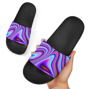 Purple Psychedelic Trippy Print Black Slide Sandals