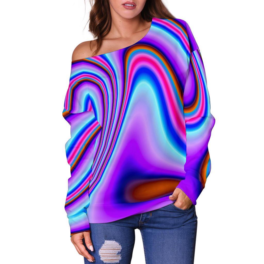 Purple Psychedelic Trippy Print Off Shoulder Sweatshirt GearFrost