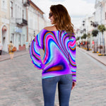 Purple Psychedelic Trippy Print Off Shoulder Sweatshirt GearFrost