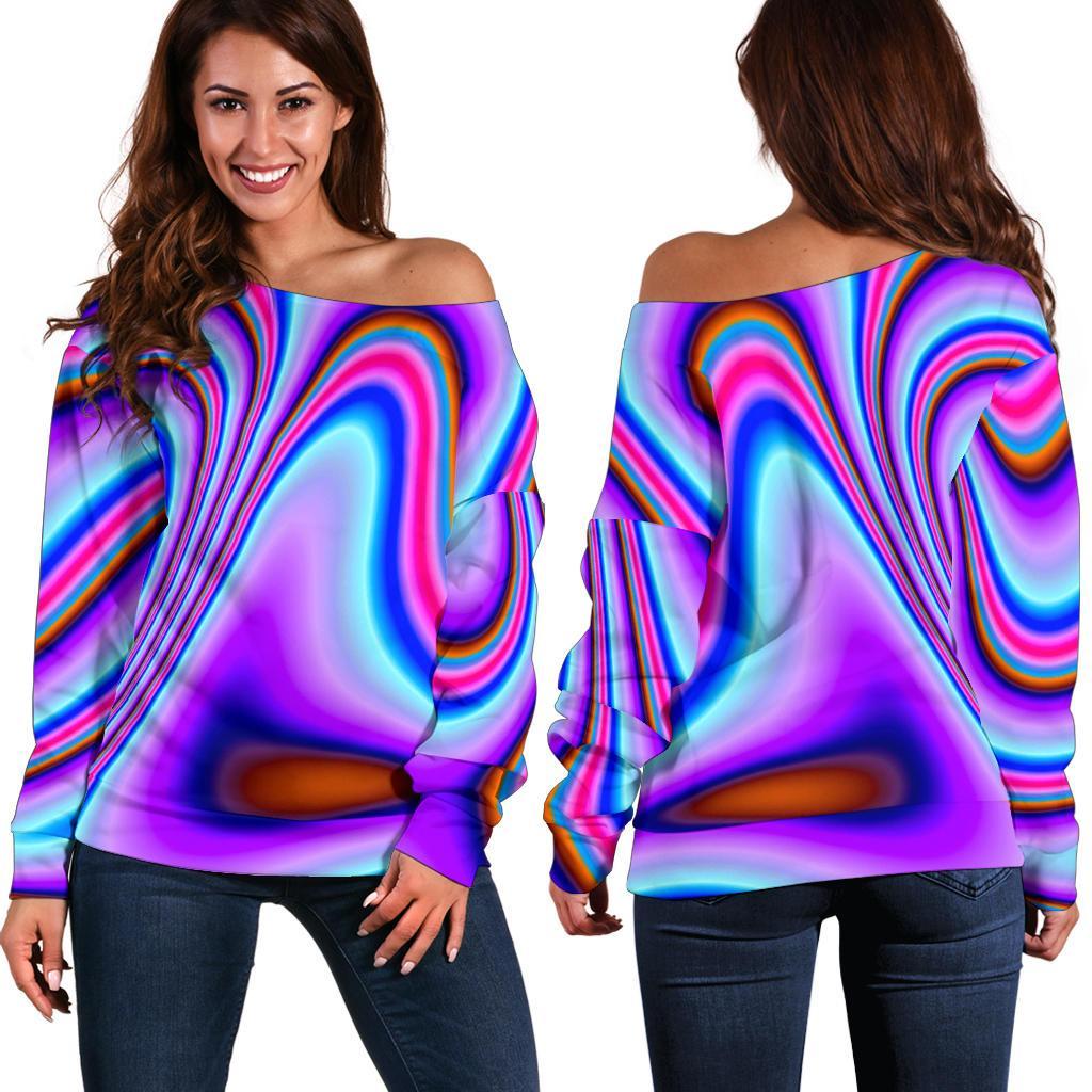 Purple Psychedelic Trippy Print Off Shoulder Sweatshirt GearFrost