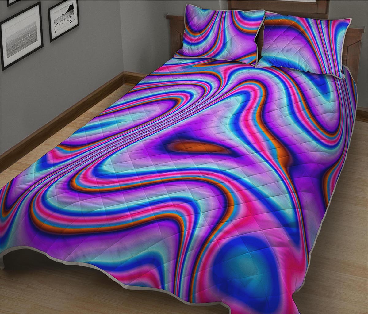 Purple Psychedelic Trippy Print Quilt Bed Set
