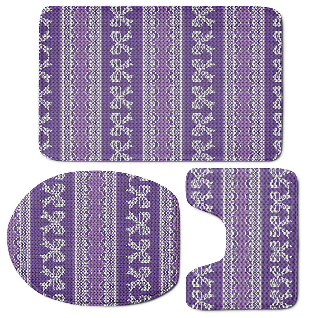 Purple Ribbon Knitted Pattern Print 3 Piece Bath Mat Set