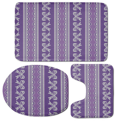 Purple Ribbon Knitted Pattern Print 3 Piece Bath Mat Set