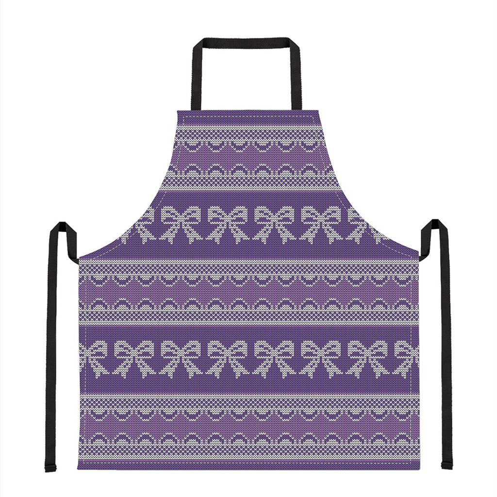 Purple Ribbon Knitted Pattern Print Apron