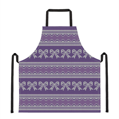 Purple Ribbon Knitted Pattern Print Apron