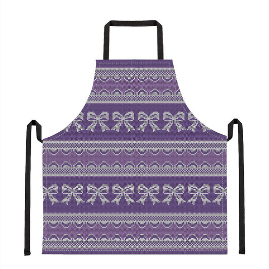 Purple Ribbon Knitted Pattern Print Apron