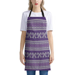 Purple Ribbon Knitted Pattern Print Apron