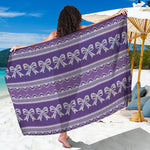 Purple Ribbon Knitted Pattern Print Beach Sarong Wrap