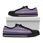 Purple Ribbon Knitted Pattern Print Black Low Top Shoes