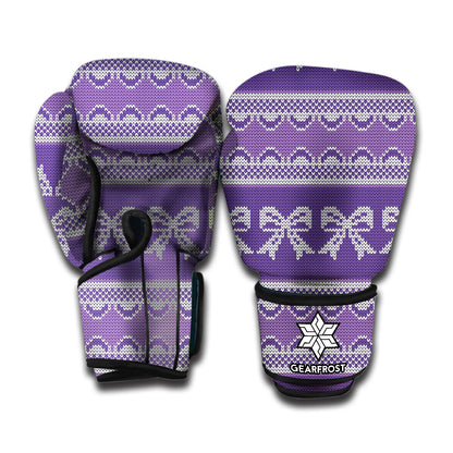 Purple Ribbon Knitted Pattern Print Boxing Gloves