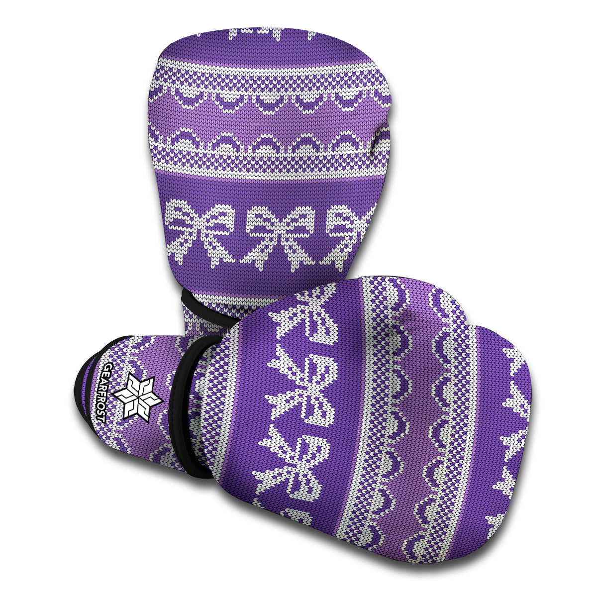 Purple Ribbon Knitted Pattern Print Boxing Gloves
