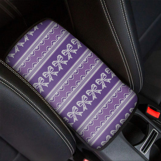 Purple Ribbon Knitted Pattern Print Car Center Console Cover