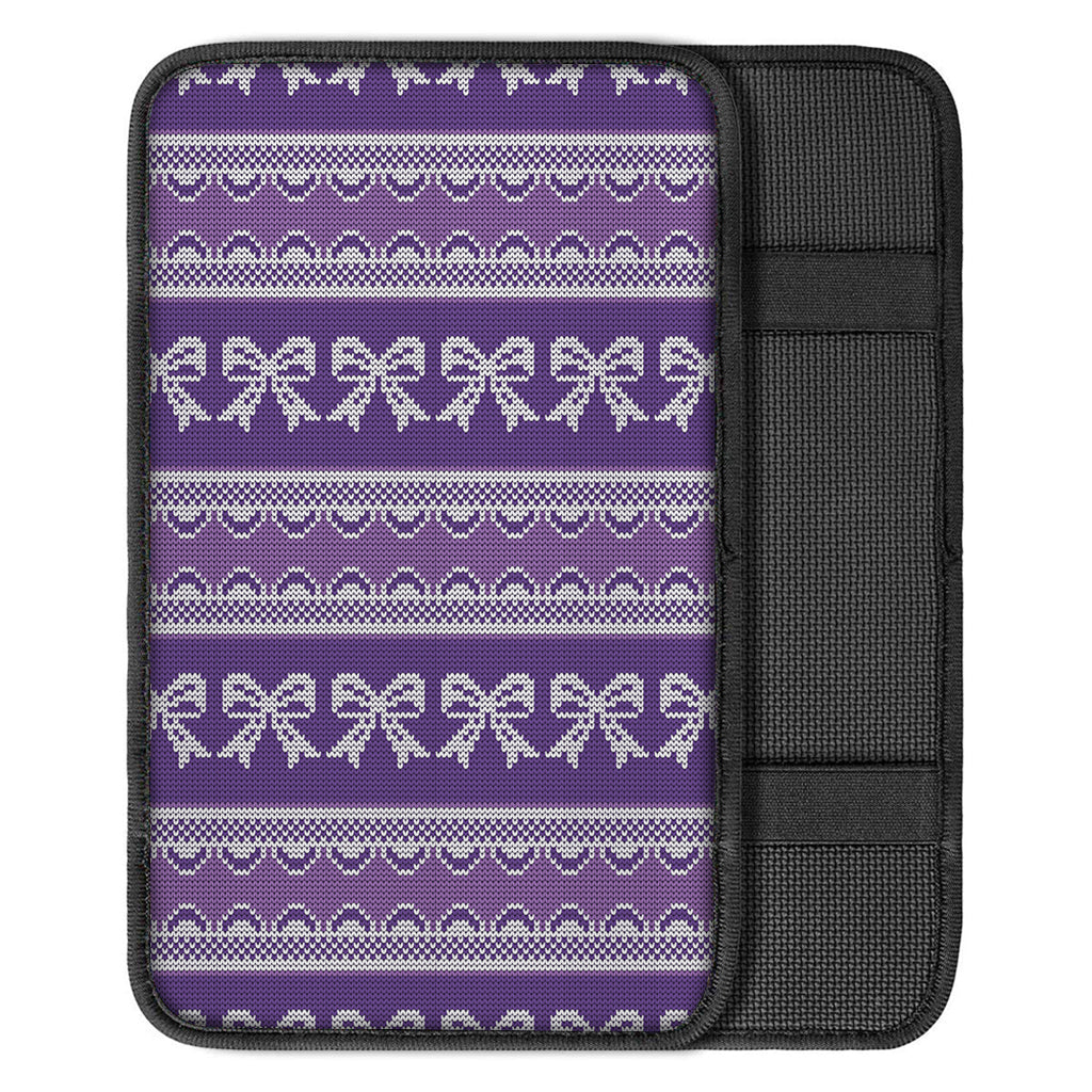 Purple Ribbon Knitted Pattern Print Car Center Console Cover