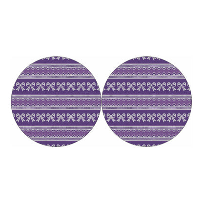 Purple Ribbon Knitted Pattern Print Car Coasters