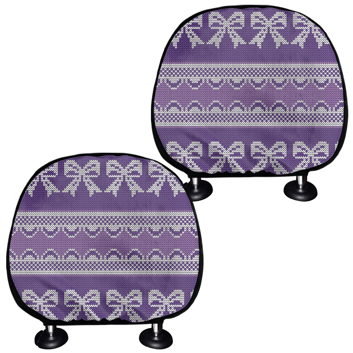 Purple Ribbon Knitted Pattern Print Car Headrest Covers