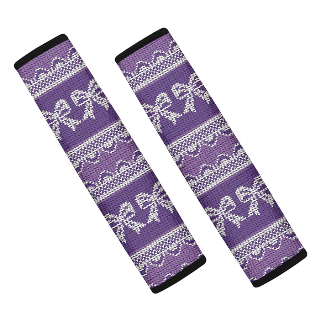 Purple Ribbon Knitted Pattern Print Car Seat Belt Covers