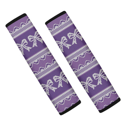 Purple Ribbon Knitted Pattern Print Car Seat Belt Covers