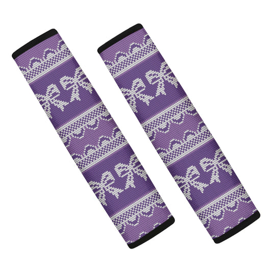 Purple Ribbon Knitted Pattern Print Car Seat Belt Covers