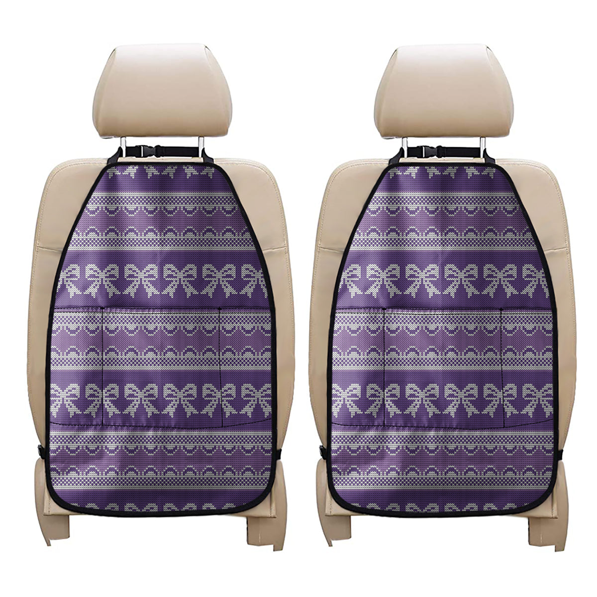 Purple Ribbon Knitted Pattern Print Car Seat Organizers