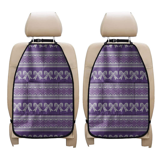 Purple Ribbon Knitted Pattern Print Car Seat Organizers