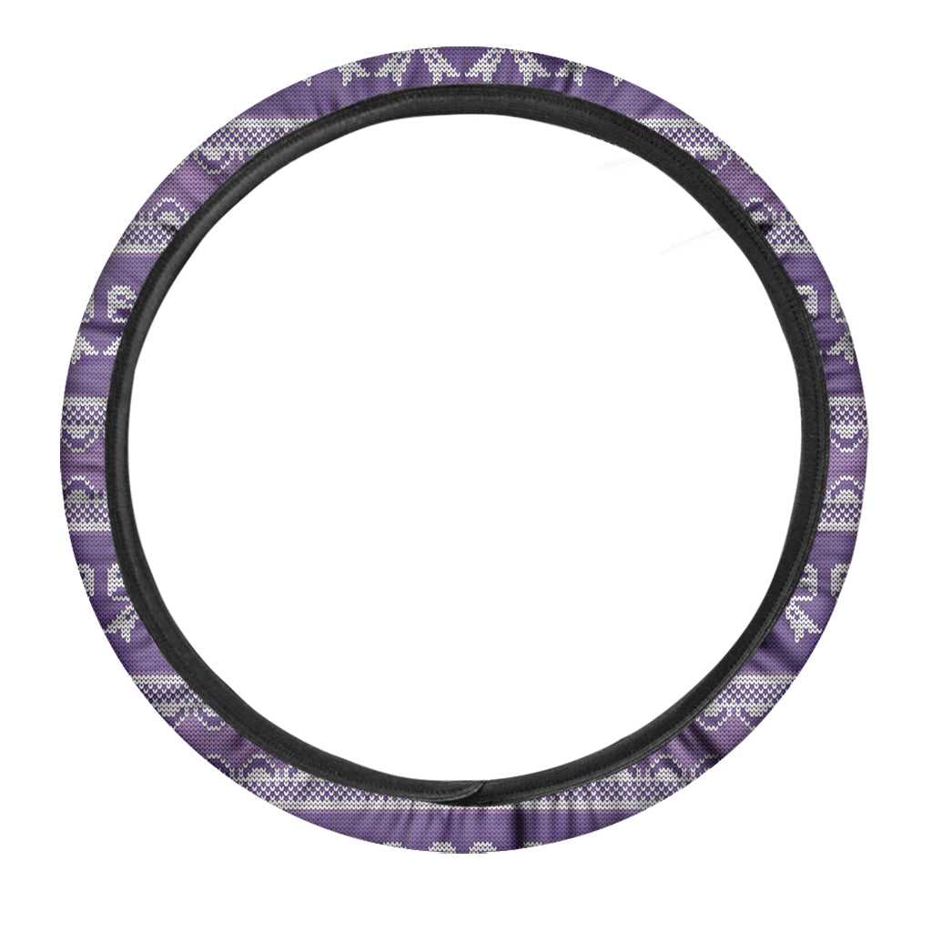Purple Ribbon Knitted Pattern Print Car Steering Wheel Cover