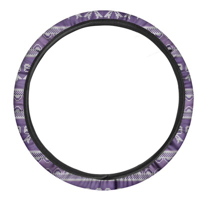 Purple Ribbon Knitted Pattern Print Car Steering Wheel Cover