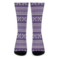 Purple Ribbon Knitted Pattern Print Crew Socks