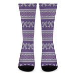 Purple Ribbon Knitted Pattern Print Crew Socks