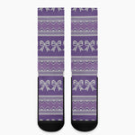 Purple Ribbon Knitted Pattern Print Crew Socks