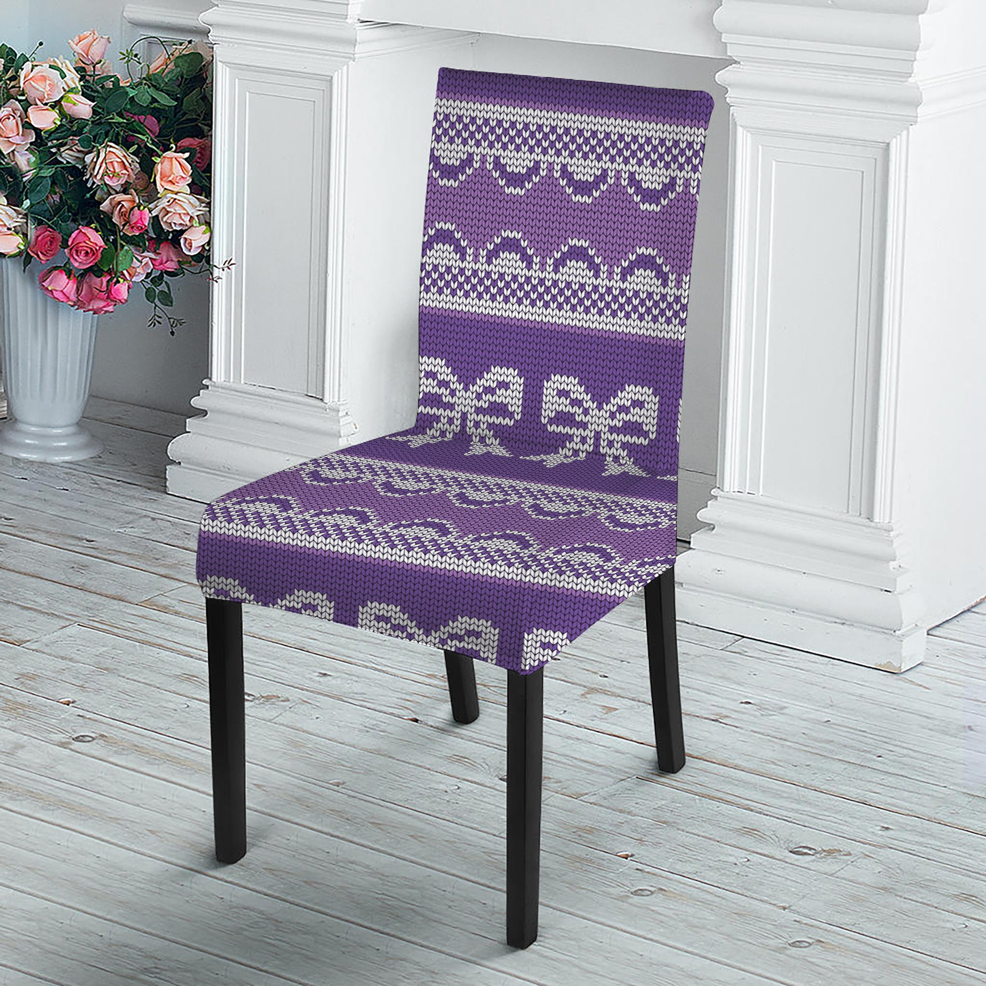 Purple Ribbon Knitted Pattern Print Dining Chair Slipcover