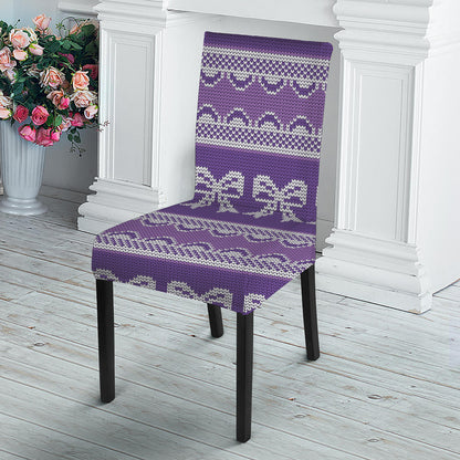 Purple Ribbon Knitted Pattern Print Dining Chair Slipcover