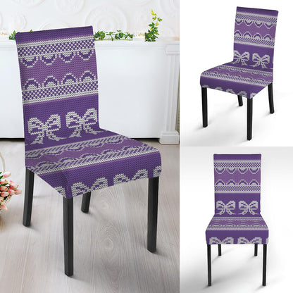 Purple Ribbon Knitted Pattern Print Dining Chair Slipcover