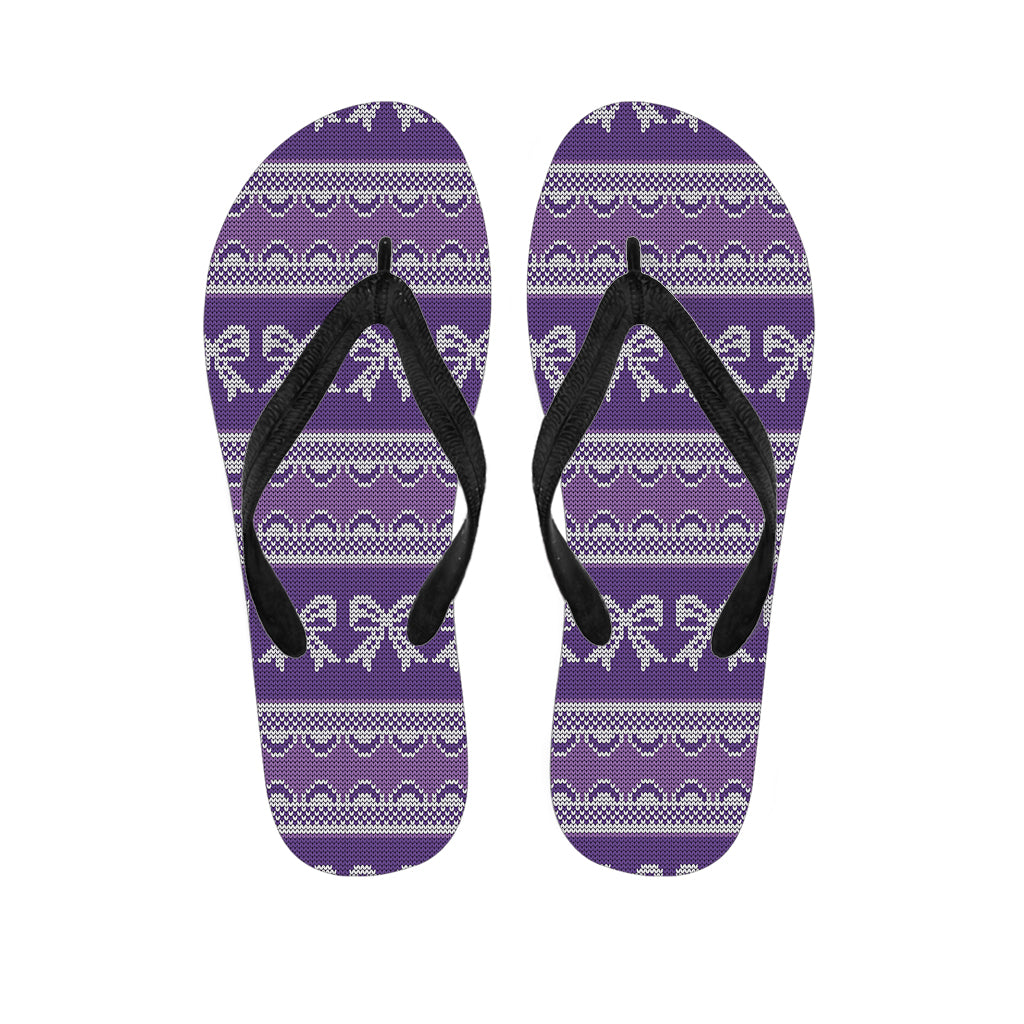Purple Ribbon Knitted Pattern Print Flip Flops