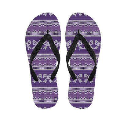 Purple Ribbon Knitted Pattern Print Flip Flops