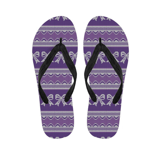 Purple Ribbon Knitted Pattern Print Flip Flops