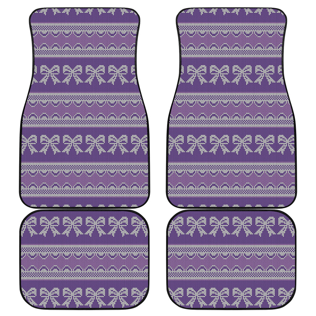 Purple Ribbon Knitted Pattern Print Front and Back Car Floor Mats