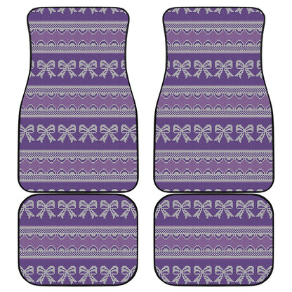 Purple Ribbon Knitted Pattern Print Front and Back Car Floor Mats