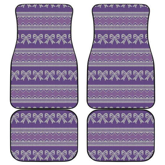 Purple Ribbon Knitted Pattern Print Front and Back Car Floor Mats