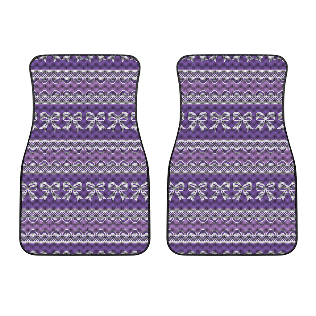 Purple Ribbon Knitted Pattern Print Front Car Floor Mats